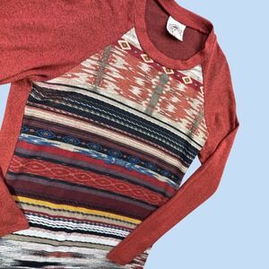 Vintage‎ Rod's Western Top Woman S Red Southwestern Aztec Raglan Long Shirt